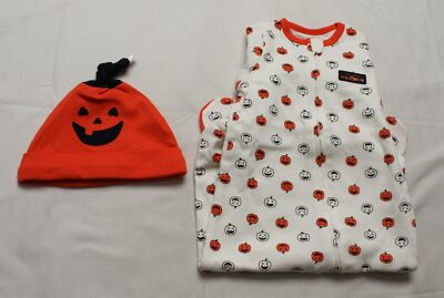 Little Me Baby's Halloween Pumpkin Footie & Hat Pajama Set JL3 Orange Size 9M