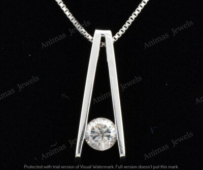 1/4CT Round Cut Solitaire Moissanite Fancy Pendant Necklaces 925 Sterling Silver