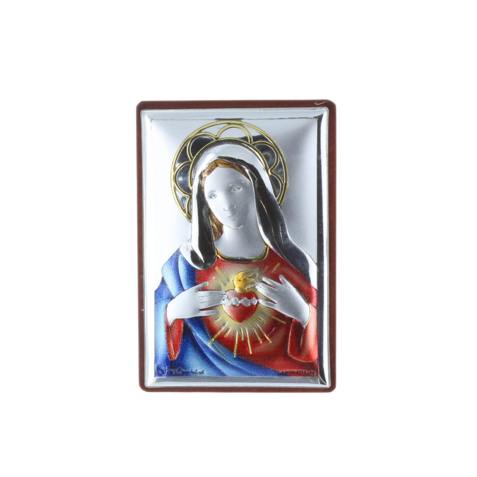 Cadre Sacré Coeur de Marie argenté 4x6 cm, cadeau de baptême idéal