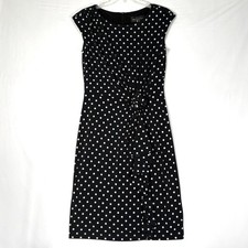 Connected Apparel Navy Blue Polka Dot Rosette Ruffle Sheath Dress