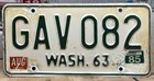 1963 Washington State Passenger Plate GAV 082 — photo 1