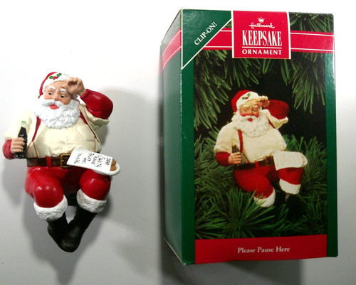Santa and Coca Cola PLEASE PAUSE HERE Hallmark Clip on Ornament Signed by Artist