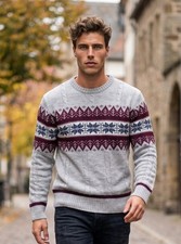 VTG Nordic Fair Isle Cable Knit Mens Sweater Gray Sz M Acrylic