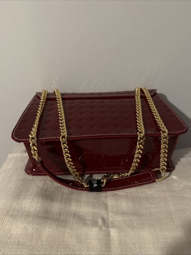 ARCADIA Marsala RED Italy Gianna Patent Leather Crossbody Sliding Chain Strap - Picture 11 of 22