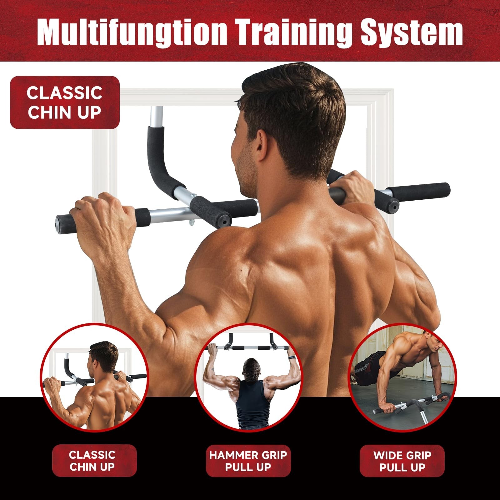 leikefitness Pull-Up Bar For Door Frame Adjustable Portable Upper Body Fitnes...