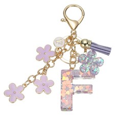 Alphabet F Tassel Cherry Blossom Initial Letter Keychain Purple, Pack of 1 