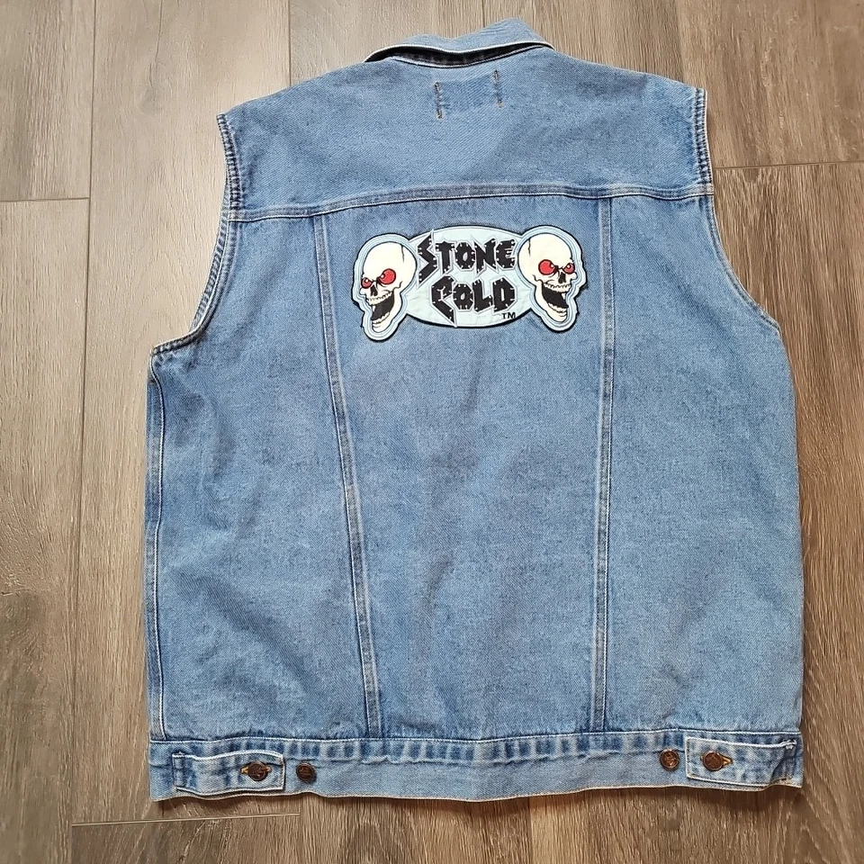 Vintage Stone Cold Steve Austin Denim Vest WWF Attitude XL  90's Wrestling - Image 4 of 4
