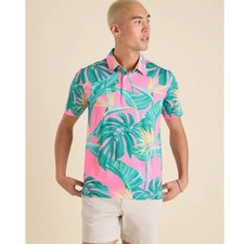 CHUBBIES Mens Performance Polo Medium Pink Birds of Paradise Short Sleeve NWT