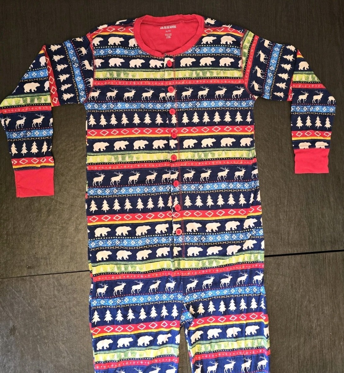 LITTLE BLUE HOUSE Adult XL Navy Cotton Holiday One Piece w/Fanny Flap PAJAMAS  View 2