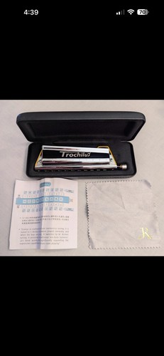 Trochilus Diatonic Harmonica Key of C Silver/Yellow Metal w/ Case Care Kit - Photo 2/8