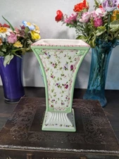 Vintage Laura Ashley FTD Chintz Ceramic Square Pedestal Vase 9"