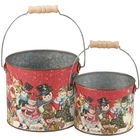 Primitives by Kathy Retro Snowman Bucket Set 2 Holiday Christmas Vintage Look