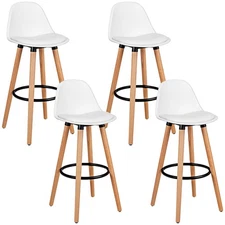 Set of 4 Mid Century Barstool 28.5" Dining Pub Chair w/Leather Padded Seat White