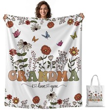 Grandma Birthday Gifts Blanket Tote Bag Set 50x60 Inches Floral Throw