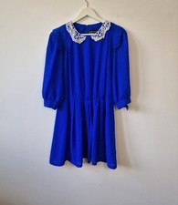 Breli Vintage Dress Size 12 Electric Blue Sheer Chiffon Lace Peter Pan Collar