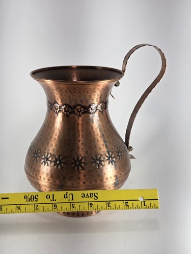 Vintage Copper Pitcher W/sunflowers 10.5" Massiv Kupfer Echt Handarbeit Hammered - Picture 8 of 8