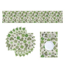 LOKMU St Patricks Day Table Runner and Placemats Set of 6, Green Shamrock Home