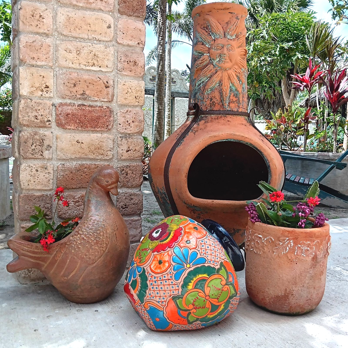 Mexican Engobe Clay Pottery Planter Sideways Spilling Talavera