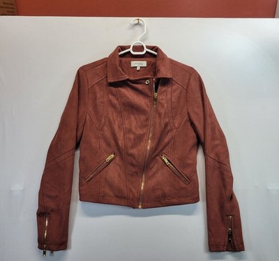 Charlotte Russo Women s Faux Suede Brown Festival Moto Jacket Size M