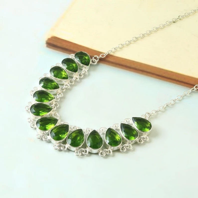 Green Peridot Gemstone Handmade 925 Sterling Silver Jewelry Necklace Size-17-18" - Image 3 of 3