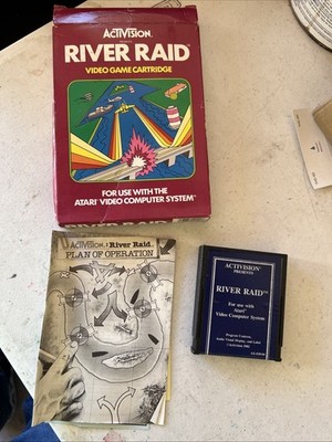 Activision River Raid Atari 1982 Video Game Cartridge Vintage With Box And Paper