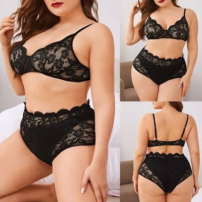 Übergröße Damen Sexy Spitze BH Set Slips Slips Dessous Nachtwäsche Unterwäsche