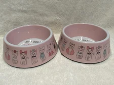 Whisker City Pink Melamine Cat Food/Water 10oz. Bowls ‘Cats on Parade - Set of 2