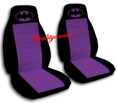 Batman Car Seat Covers in Purple Black Velour Front Set