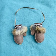 PAIR Brown Fur Cuffed Mitten Christmas Ornament Plush