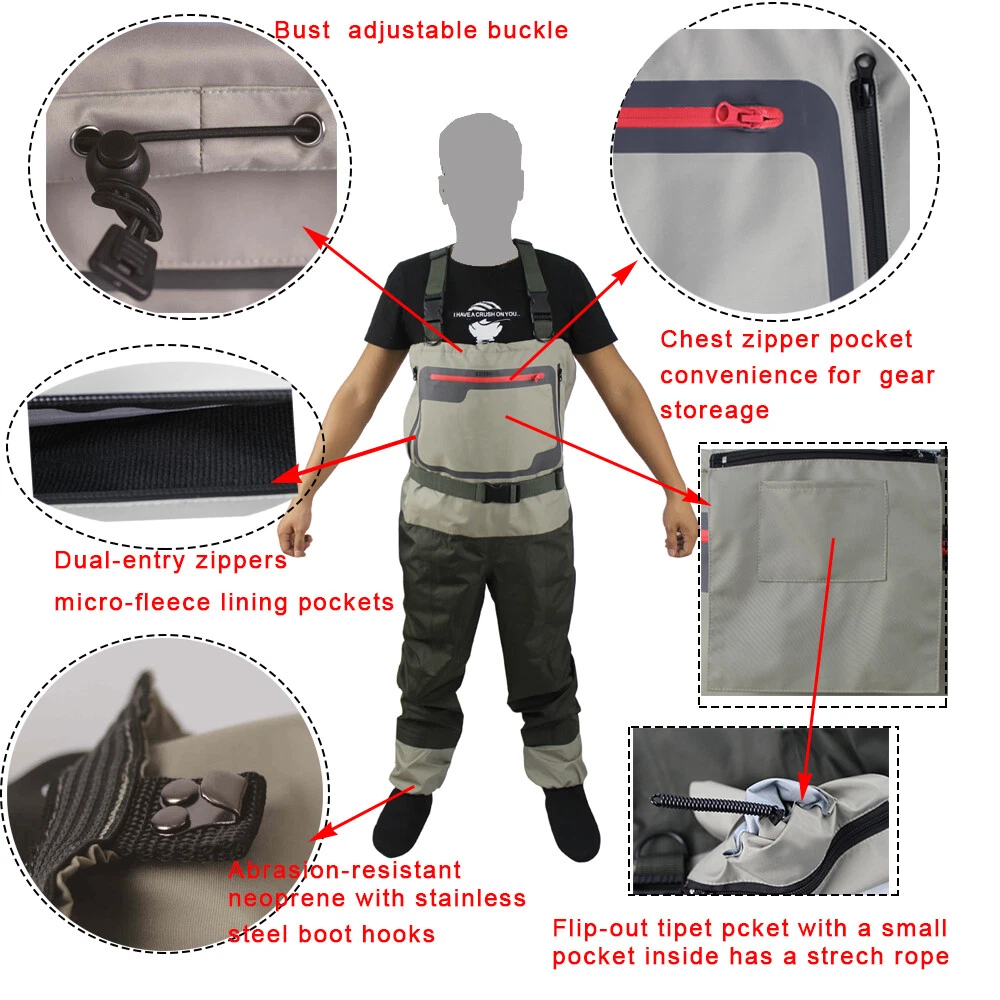 Men's Fishing chest waders Breathable Stocking foot Wader Hunting Wading Pants