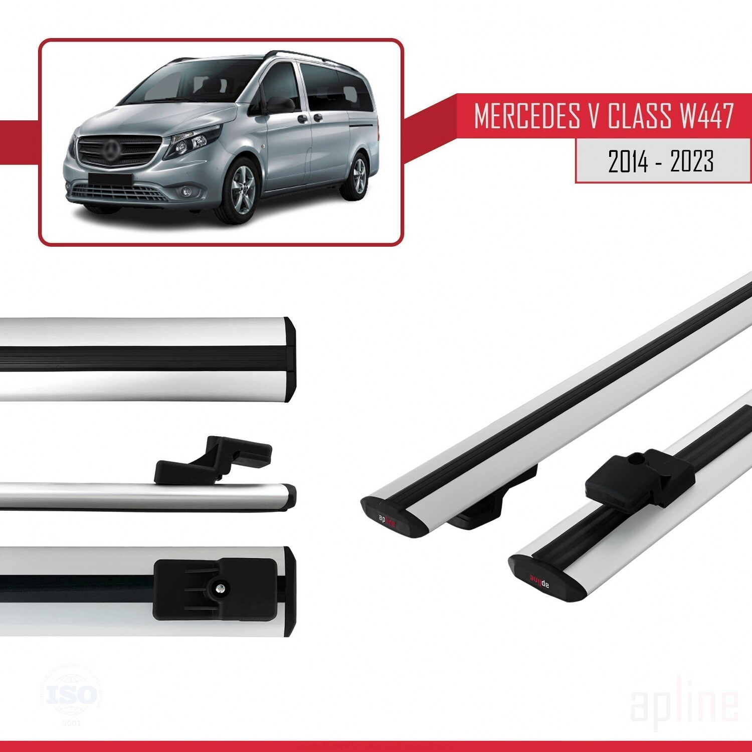 Barres de Toit W447 Mercedes Classe V Profilées Modèle Basic avec Fixation Railing - 4