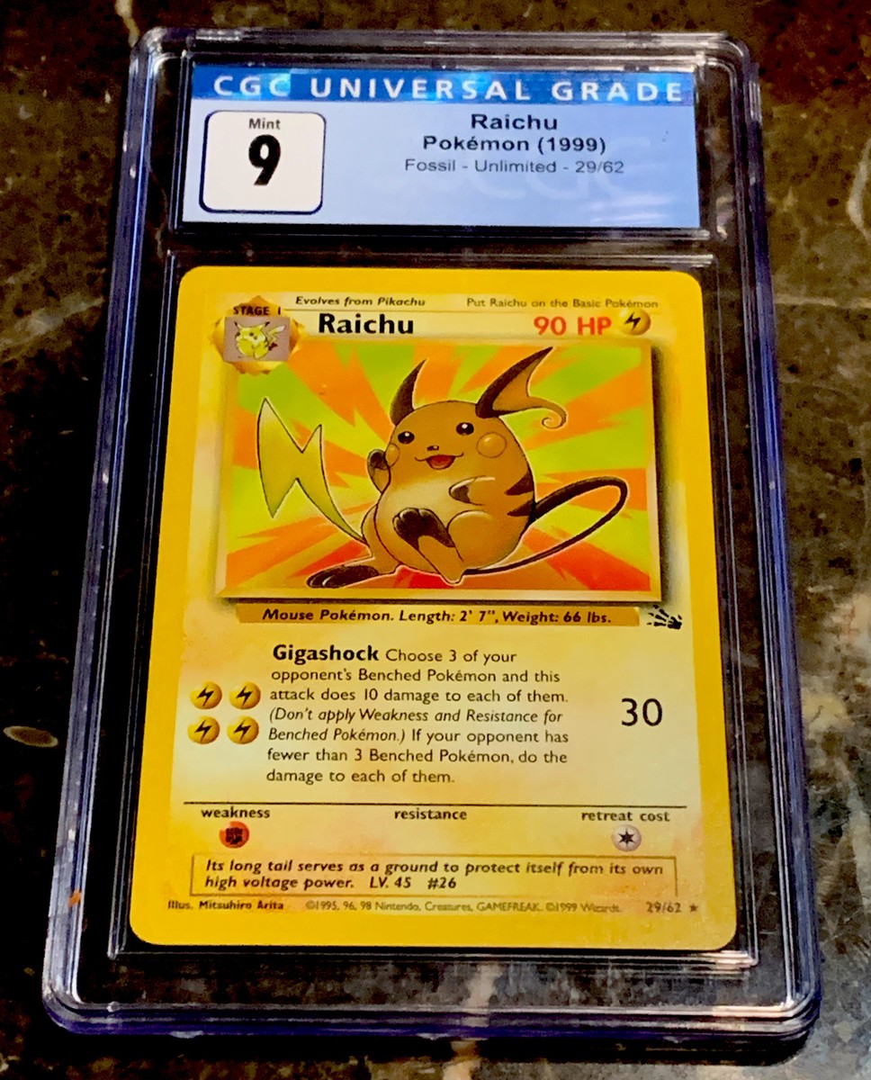 1999 Pokemon Fossil Raichu Non-Holo Card #29 CGC 9 MINT Freshly