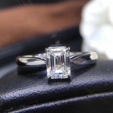 3CT Emerald-Cut Lab Created Solitaire Engagement Ring 14K White Gold Plated