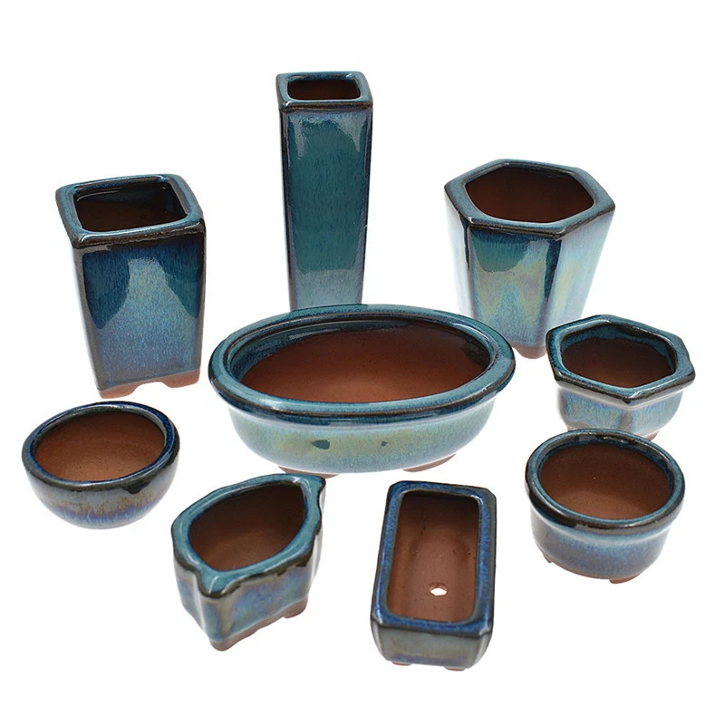 Ceramic Chinese Bonsai Flower Plant Pot Min Flowerpot Container Dark Blue Glazed - Image 2 of 4