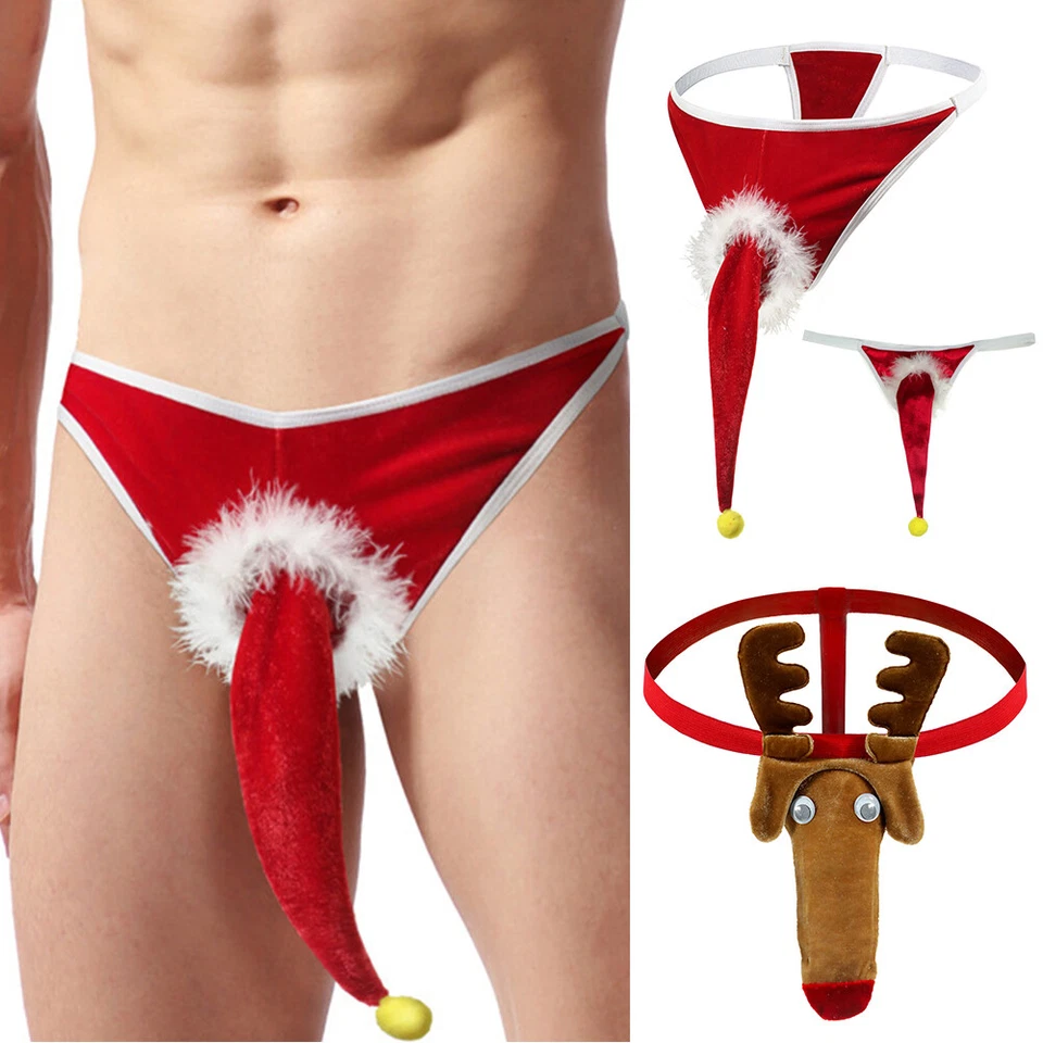 UK Sexy Men's Novelty Christmas Reindeer Thongs G-String Pants Underwear Cosplay - Image 4 of 4