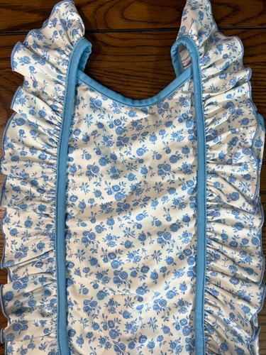 SweetHoney Moxie One Piece Blue Floral Swim Suit EUC Ruffle Bow Swimsuit Size 4T - Picture 2 of 4