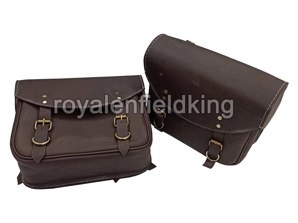 For Royal Enfield Bear 650 Rusty Brown Leather Pannier Bags & Saddle Stays - Image 3 of 4