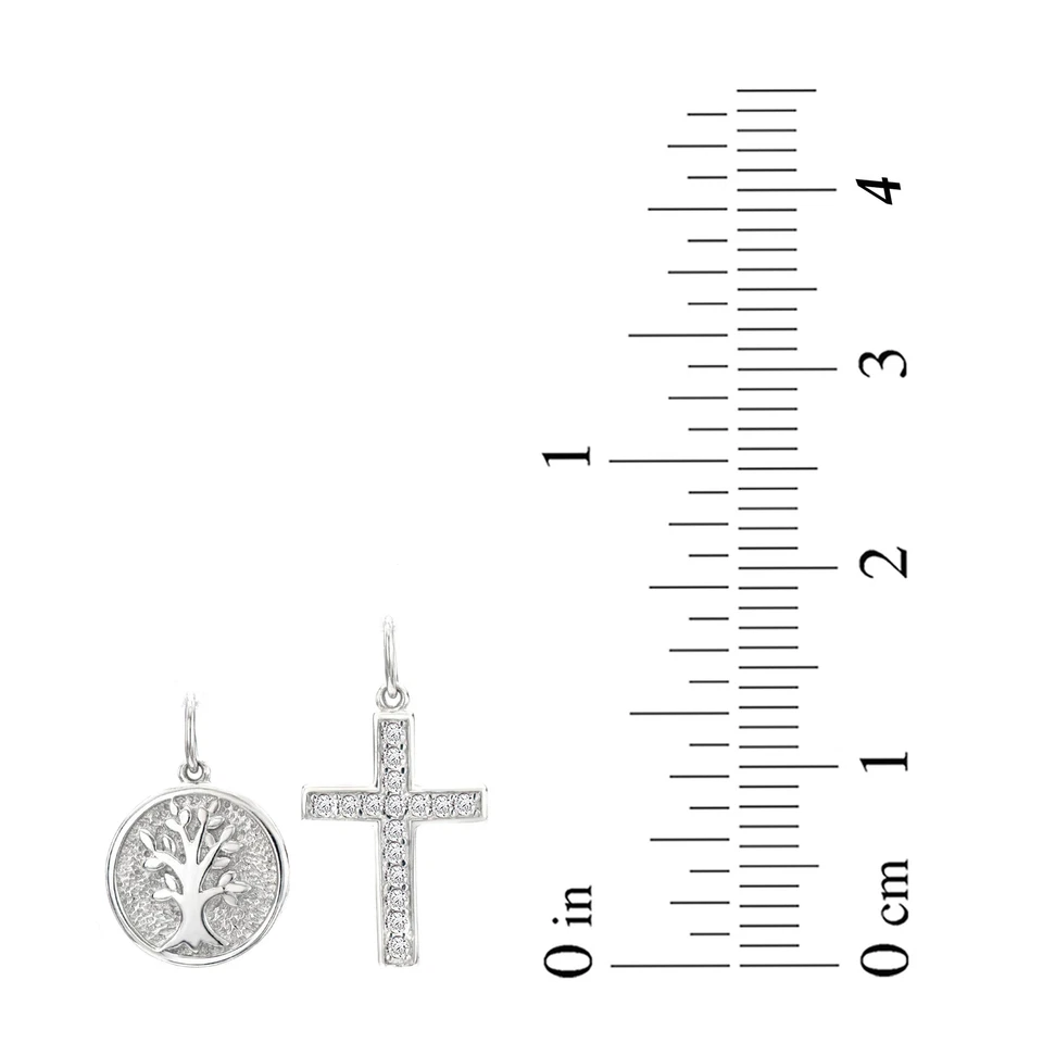 Collar de 1/5 Cttw Diamante Cruz Árbol Doble Hilo 18 Pulgadas Chapado en Rodio Plata Foto 2 de 4