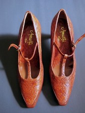 NWOB, AMALFI by Rangoni,  SORY  Deep Caramel Leather Faux Snake Heels, Size 7B