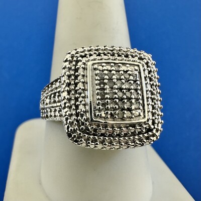 Designer HN 925 Sterling Silver Mens Square Diamond Cluster Statement Ring 