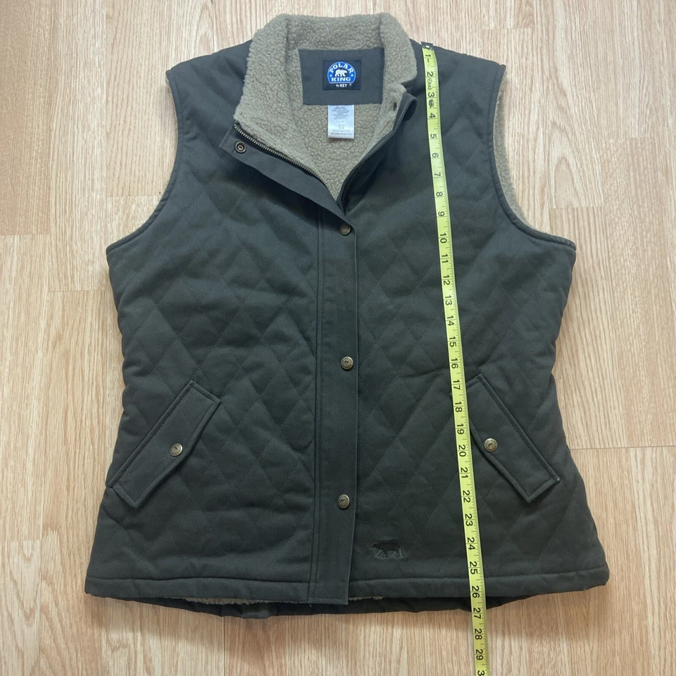 Polar King By Key Green Sherpa Lined Vest Quilted Full Zip Womens Size XL R - Image 4 of 4