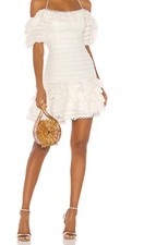 Zimmermann  Allia Linen Dress, Ruffled Pin Tucks, Off Shoulder, Size 3