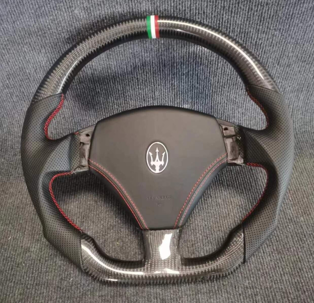 Maserati Ghibli Steering Wheel - Carbon Fiber - Leather - Red Stitching - Stripe