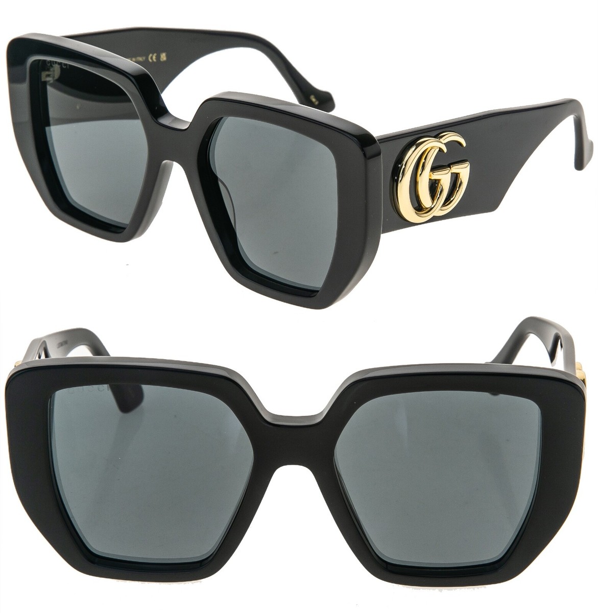 GUCCI 0956 Black 003 GG Gold Logo Chunky Sunglasses GG0956S Women