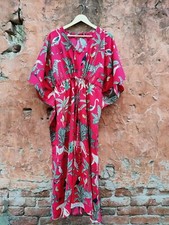 Indian Cotton Animal Printed Long Kaftan Dress Kimono Sleepwear Caftan Maxi