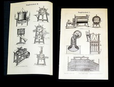 DAMPFW&Auml;SCHEREI Waschmaschine Trockenmaschine Pl&auml;ttmaschine - Lithographie 1899/0