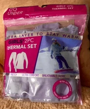 Go Under Girl's 2 Piece Thermal Base Layer Set Size 6-6X Lilac NEW