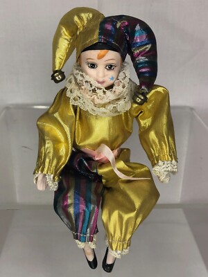 Harlequin Pierrot Porzellan gold 23cm venezianisch Karneval Modepuppe 