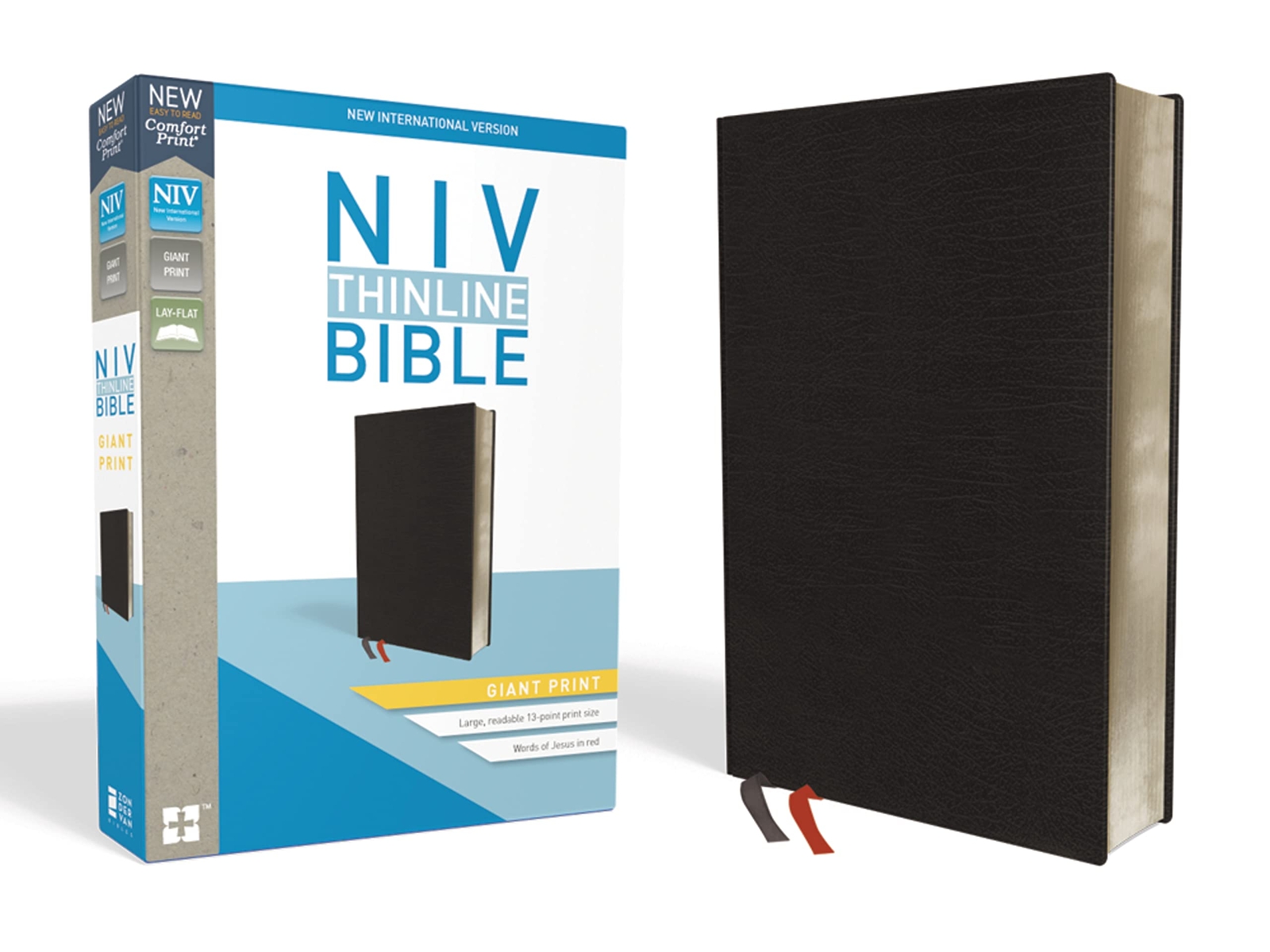 NIV, Thinline Bible, Giant Print, Bonded Leather, Black, Red Letter