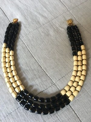 Collier Ethnique Vintage Cuir Marron Et Ivoire - Bijou Ancien Modèle 615, Occasion à Peaufiner
